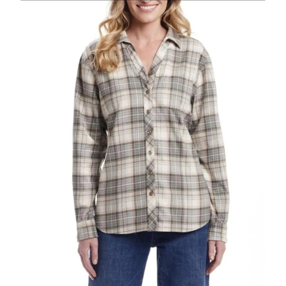 Weatherproof Vintage Women's Long Sleeve Button Flannel Shirt XL Green NWOT C5